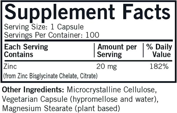 Zinc 20mg, Hypoallergenic - 100 Capsules - Kirkman Laboratories Hot on Sale