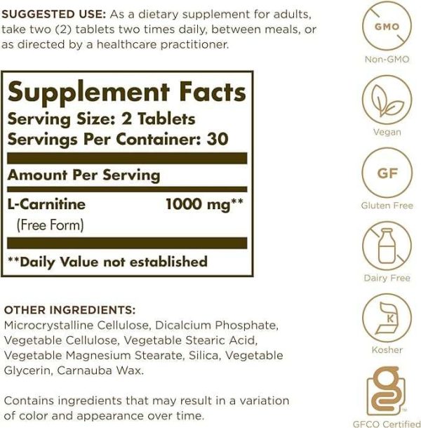 L-Carnitine 500mg 60 tablets - Solgar Hot on Sale