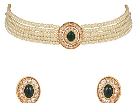 18K Gold Plated Traditional Handcrafted Stone Studded Pearl Choker Necklace Jewellery Set With Earrings For Women And Girls - Wahe Jewels Hot on Sale