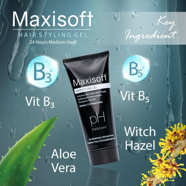 Maxisoft Hair Styling Gel With Aloe Vera Witch Hazel Extract Hydrolyzed Keratin & Pro Vitamin B3 & B5 pH Balanced Online Sale