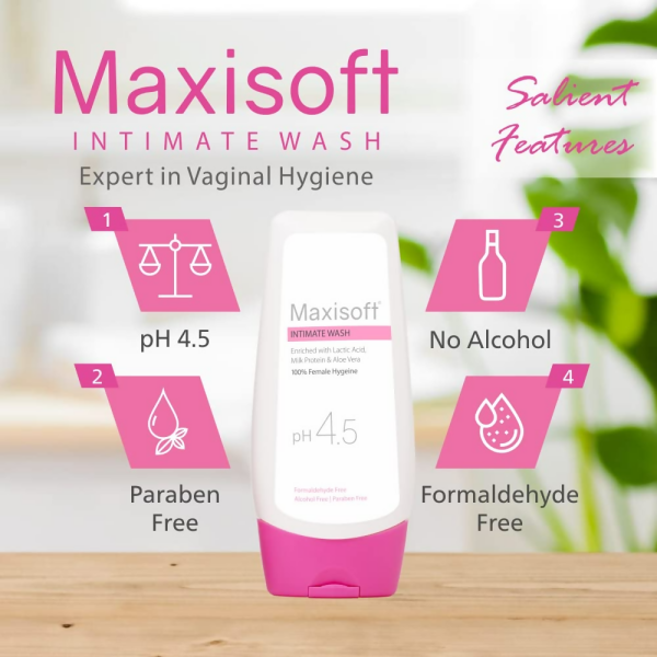 Maxisoft Intimate Wash With Aloe Vera, Glycerine Licorice Redberry Tea Tree Oil & Tulsi pH 4.5 Balanced For Sale