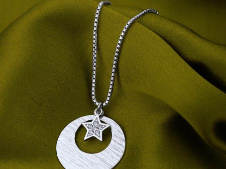 Rhodium Plated Cz Circle With Star Pendant And Chain - Wahe Jewels on Sale