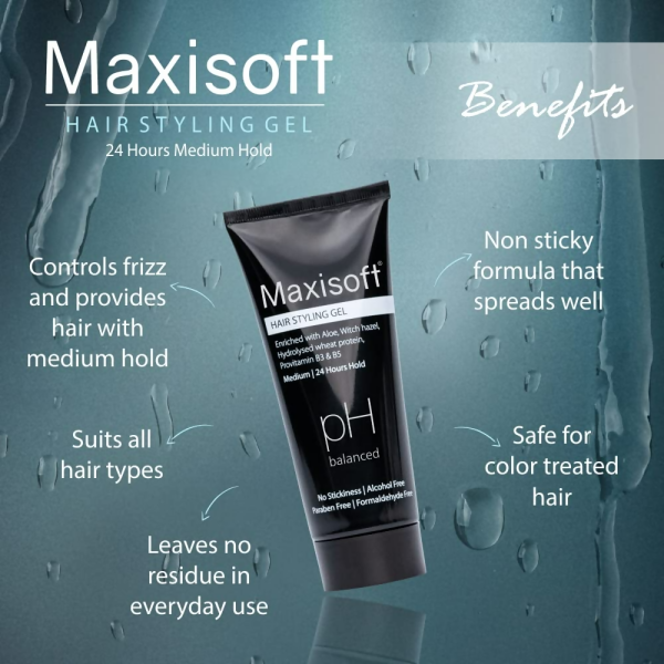 Maxisoft Hair Styling Gel With Aloe Vera Witch Hazel Extract Hydrolyzed Keratin & Pro Vitamin B3 & B5 pH Balanced Online Sale