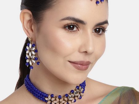 18k Gold Plated Kundan & Pearl Beaded Choker Set for Women Girls - Wahe Jewels Discount