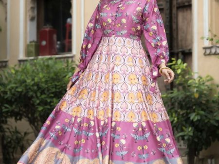 Wedding Designer Purple Soft Dola Silk Anarkali suit with Dupatta - Samanta Fashion