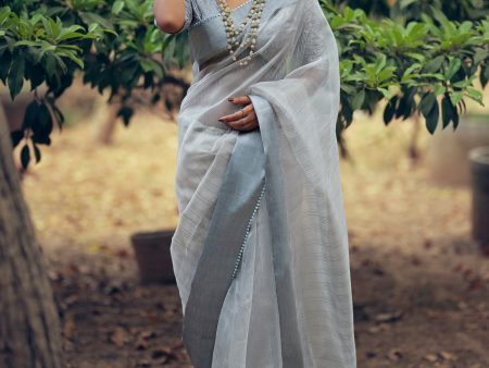 Grey Organza Woven Saree - Aanika Cheap