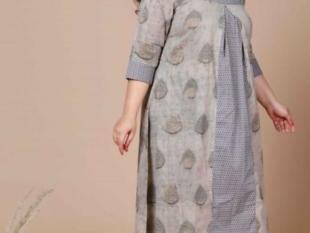 Miravan Women s Plus Size Beige Floral Printed Pure Cotton A-Line Kurta With Palazzo Online Sale