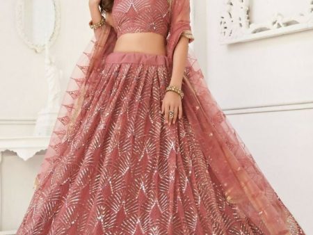 Pink Butterfly Soft Net Embroidery With Real Mirror Work Lehenga Choli - Jihu Culture Cheap