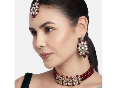 18k Gold Plated Kundan & Pearl Beaded Choker Set for Women Girls - Wahe Jewels Discount