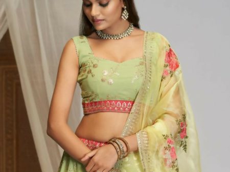 Pista Green Floral Georgette Sequence Work Lehenga Choli - Jihu Culture For Sale