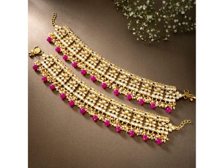 18k Gold Plated Bridal Kundan Pearl Anklets Payal For Women - Wahe Jewels Online