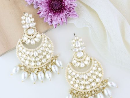 18K Gold Plated Traditional Handcrafted Pearl Kundan Beaded Chandbali Earrings for Women Girls - Wahe Jewels Fashion