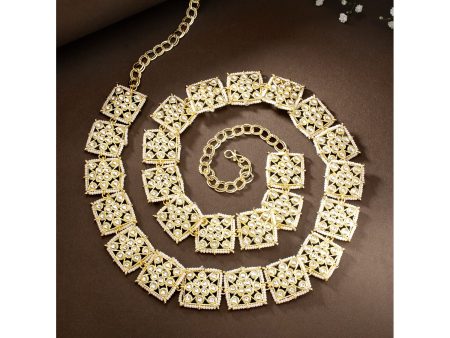 18K Gold Plated Traditional Ethnic Square Shape Kundan Studded Adjustable Pearl Kamarband Belly Chain Kandora Wait Belt For Women - Wahe Jewels Fashion