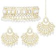 18K Gold Plated Traditional Handcrafted Mirror And Pearl Work Choker Necklace Jewellery With Chandbali Earrings & Maang Tikka Set For Women & Girls - Wahe Jewels on Sale