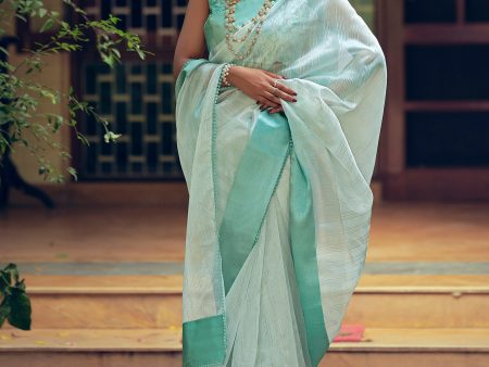 Sky Blue Organza Woven Saree - Aanika For Cheap