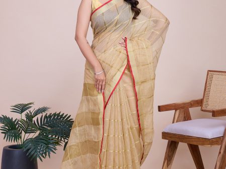 NOZ2TOZ Women Casual Wear Designer Kota Doriya(Semi Cotton) Soft Silk Saree with Un Stitched Blouse - Chiku Online now