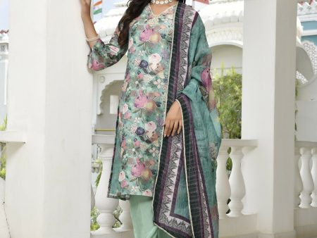 Vaasva Women s Green Tissue Gota Embroidered Suit Set With Solid Pant And Embroidered Dupatta Discount