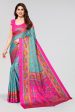 NOZ2TOZ Women Casual Wear Printed Dhola Silk Saree with Un Stitched Blouse - Firozi Online now