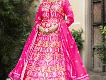 Wedding Designer Pink Soft Dola Silk Anarkali suit with Dupatta - Samanta For Cheap