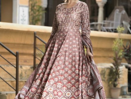 Wedding Designer PaleMauve Soft Dola Silk Anarkali suit with Dupatta - Samanta Online Hot Sale