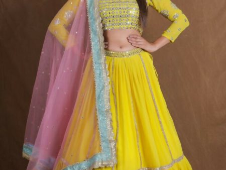 Yellow Georgette Zari Sequence Embroidery With Foil Mirror Work Lehenga Choli - Jihu Culture Fashion