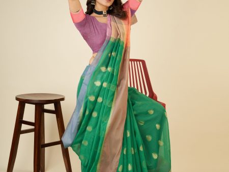 NOZ2TOZ Women Casual Wear Designer Soft Silk Saree with Un Stitched Blouse - Green Cheap