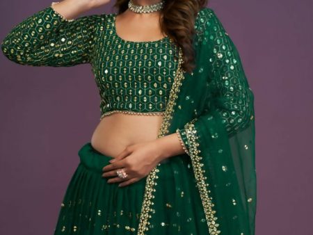 Green Georgette Embroidery Sequence Work Lehenga Choli Set - Jihu Culture Online