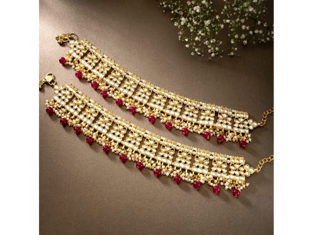 18k Gold Plated Bridal Kundan Pearl Anklets Payal For Women - Wahe Jewels Online