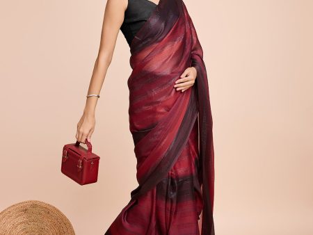 NOZ2TOZ Women Casual Wear Digital Printed Chiffon Silk Saree with Un Stitched Blouse - Red & Black For Cheap