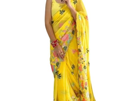 Vamika Embroidery Yellow Georgette Bollywood Saree Online