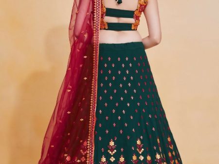 Green Georgette Sequence Embroidery Work Lehenga Choli - Jihu Culture For Cheap