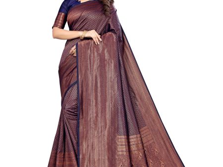 Vamika Weaving Banarasi Jacquard Navy Kanjivaram Saree For Discount