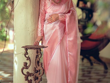 Pink Organza Woven Saree - Aanika Online