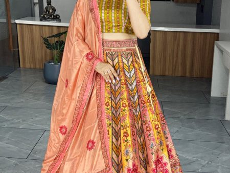 Malishka Art Silk With Patola Print Lehenga Choli Set - Peach Cheap