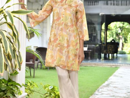 Vaasva Women s Lemon Yellow Organza Digital Printed Cord Set Online now