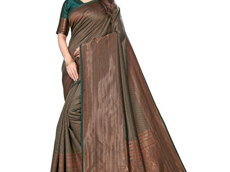 Vamika Weaving Banarasi Jacquard Green Kanjivaram Saree Hot on Sale