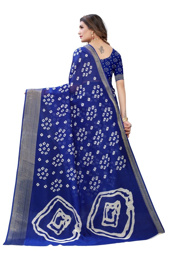 NOZ2TOZ Women Casual Wear Printed Cotton Silk Saree with Un Stitched Blouse - Blue Hot on Sale