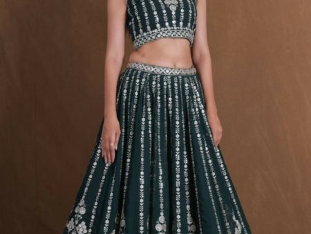 Bottlegreen Georgette Zari,Sequence Thread Embroidery Work Lehenga Choli - Jihu Culture Online Sale