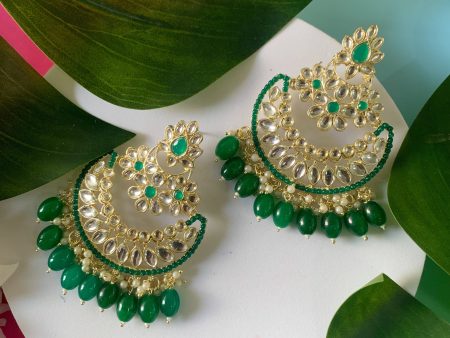 18K Gold Plated Traditional Handcrafted Pearl Kundan Beaded Chandbali Earrings for Women Girls - Wahe Jewels Online Sale