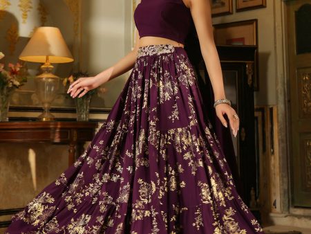 Janasya Purple Georgette Solid Lehenga Choli Dupatta Discount