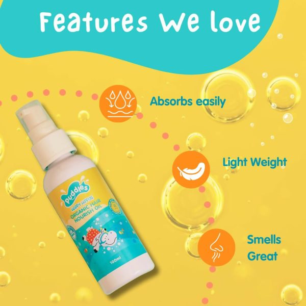 Puddles Happy Hippos Organic Nourish Hair Oil for Kids, Nourishing & Strengthening Formula for Delicate Hair & Scalp Cheap