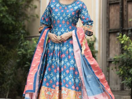 Wedding Designer Blue Soft Dola Silk Anarkali suit with Dupatta - Samanta Online Sale