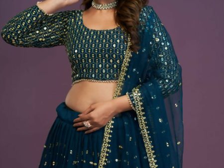 Blue Georgette Embroidery Sequence Work Lehenga Choli Set - Jihu Culture Online now