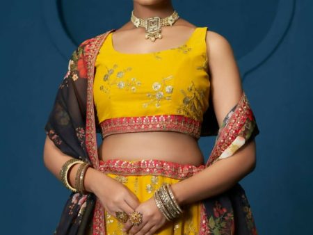 Yellow Floral Georgette Sequence Work Lehenga Choli - Jihu Culture Supply