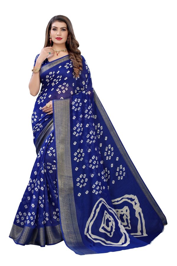 NOZ2TOZ Women Casual Wear Printed Cotton Silk Saree with Un Stitched Blouse - Blue Hot on Sale