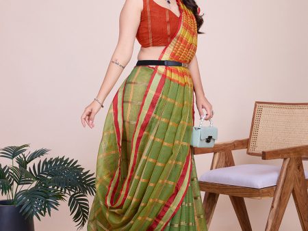 NOZ2TOZ Women Casual Wear Designer Kota Doriya(Semi Cotton) Soft Silk Saree with Un Stitched Blouse - Green Online Sale