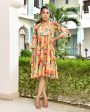 Vaasva Women s Orange Cotton Embroidered& Digital Printed Dress Fashion