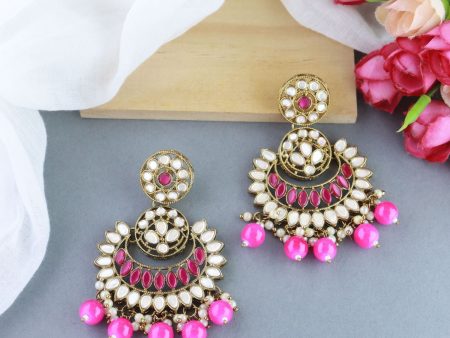 18K Gold Plated Traditional Kundan & Stone Studded Chandbali Earrings For Women - Wahe Jewels Online now