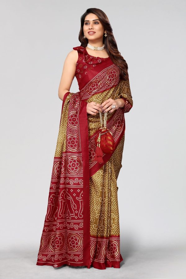 NOZ2TOZ Women Casual Wear Printed Dhola Silk Saree with Un Stitched Blouse - Chiku Online now