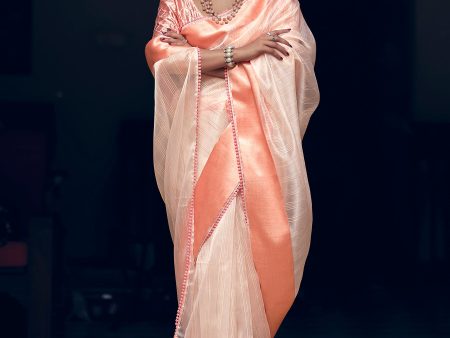 Peach Organza Woven Saree - Aanika Online Hot Sale